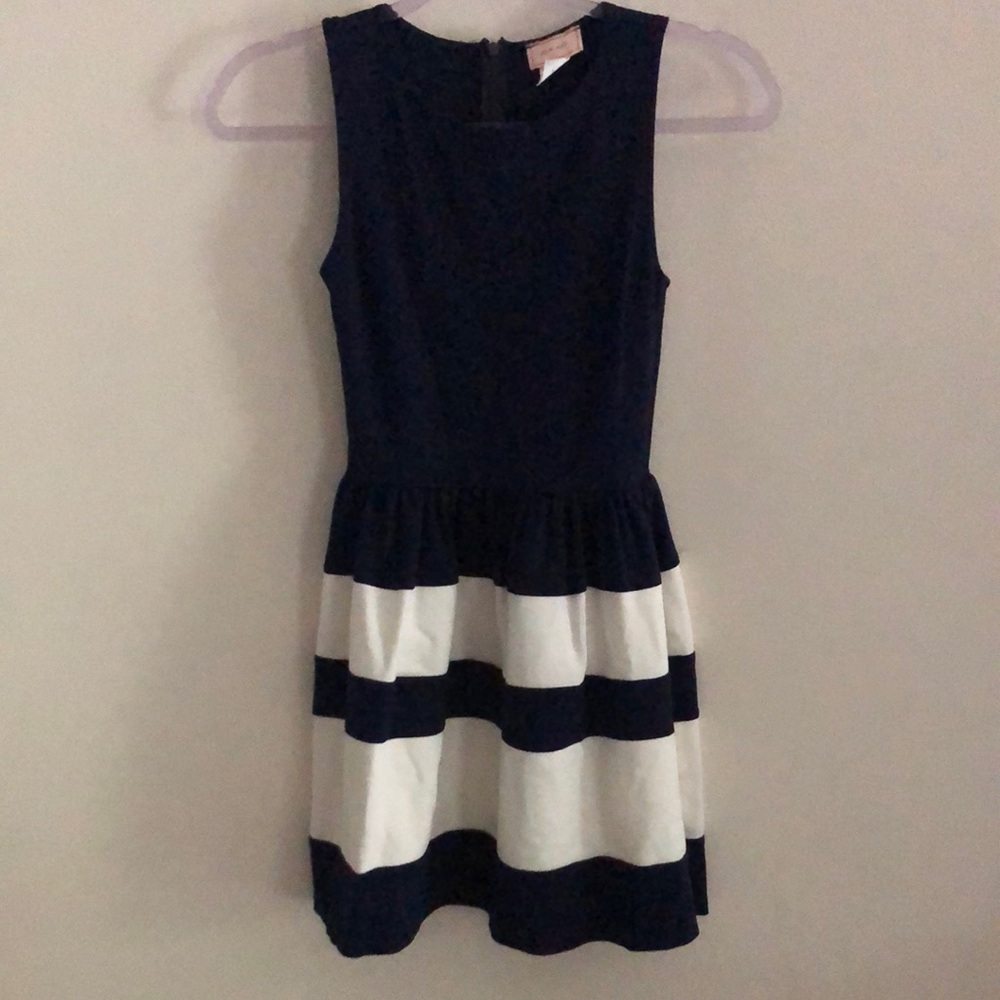 Navy and White Striped Midi Dress